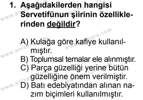 Türk Edebiyatı 6 Dersi 2014 - 2015 Yılı 2. Dönem Sınav Soruları 1. Soru