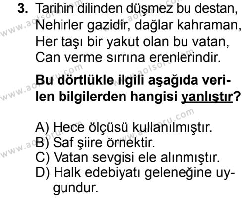 Türk Edebiyatı 6 Dersi 2014 - 2015 Yılı 2. Dönem Sınav Soruları 3. Soru
