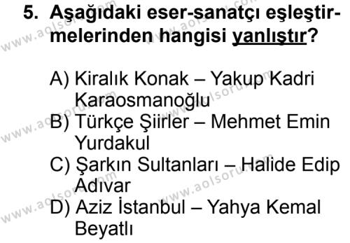 Türk Edebiyatı 6 Dersi 2014-2015 Yılı 2. Dönem Sınavı 5. Soru