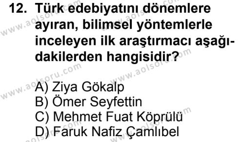 Türk Edebiyatı 6 Dersi 2014-2015 Yılı 2. Dönem Sınavı 12. Soru