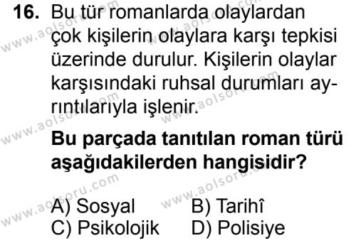 Türk Edebiyatı 6 Dersi 2014-2015 Yılı 2. Dönem Sınavı 16. Soru