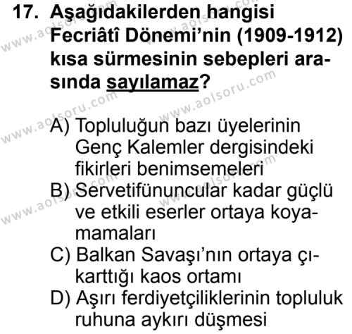 Türk Edebiyatı 6 Dersi 2014-2015 Yılı 2. Dönem Sınavı 17. Soru