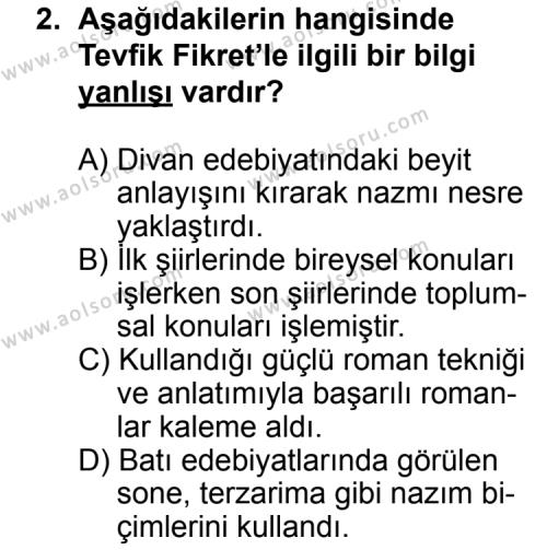 Türk Edebiyatı 6 Dersi 2014 - 2015 Yılı 3. Dönem Sınav Soruları 2. Soru