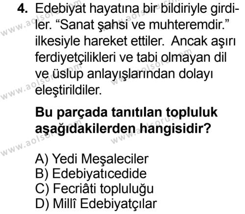 Türk Edebiyatı 6 Dersi 2014 - 2015 Yılı 3. Dönem Sınav Soruları 4. Soru