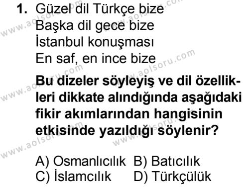 Türk Edebiyatı 6 Dersi 2014 - 2015 Yılı Ek Sınav Soruları 1. Soru
