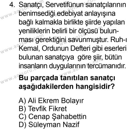 Türk Edebiyatı 6 Dersi 2015 - 2016 Yılı 1. Dönem Sınav Soruları 4. Soru
