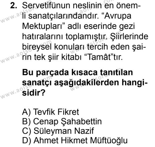Türk Edebiyatı 6 Dersi 2015 - 2016 Yılı 2. Dönem Sınav Soruları 2. Soru