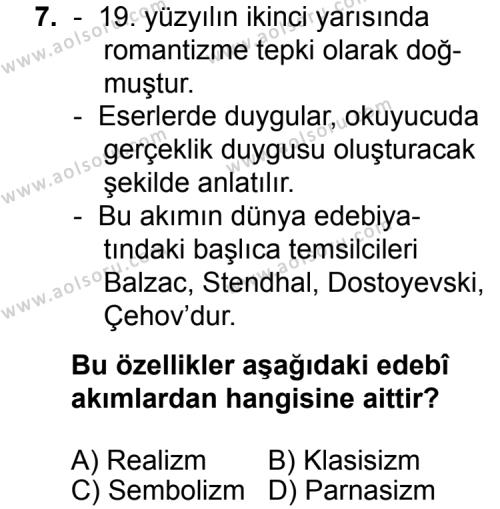Türk Edebiyatı 6 Dersi 2015-2016 Yılı 2. Dönem Sınavı 7. Soru