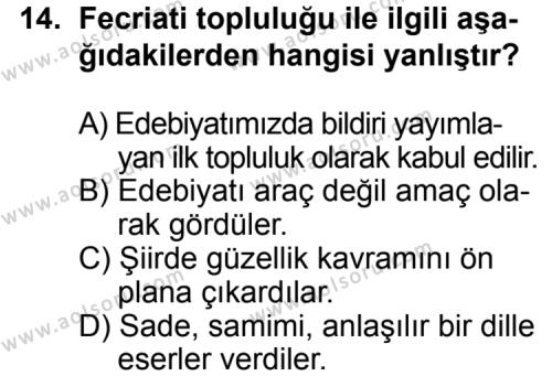 Türk Edebiyatı 6 Dersi 2015-2016 Yılı 2. Dönem Sınavı 14. Soru