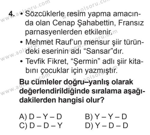 Türk Edebiyatı 6 Dersi 2016 - 2017 Yılı Ek Sınav Soruları 4. Soru