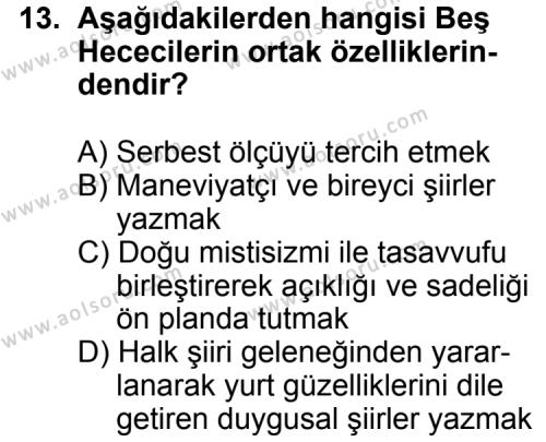 Türk Edebiyatı 7 Dersi 2011-2012 Yılı 1. Dönem Sınavı 13. Soru