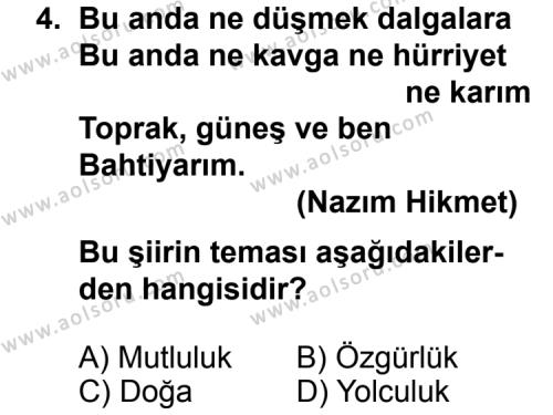 Türk Edebiyatı 7 Dersi 2011 - 2012 Yılı 2. Dönem Sınav Soruları 4. Soru