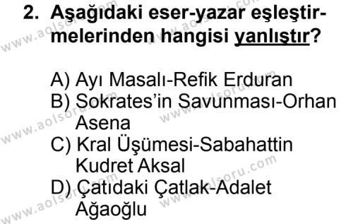 Türk Edebiyatı 7 Dersi 2011 - 2012 Yılı 3. Dönem Sınav Soruları 2. Soru