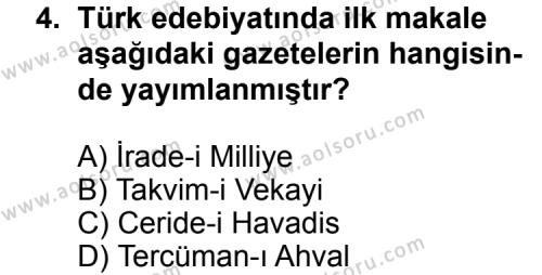 Türk Edebiyatı 7 Dersi 2011 - 2012 Yılı 3. Dönem Sınav Soruları 4. Soru