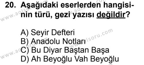 Türk Edebiyatı 7 Dersi 2011-2012 Yılı 3. Dönem Sınavı 20. Soru