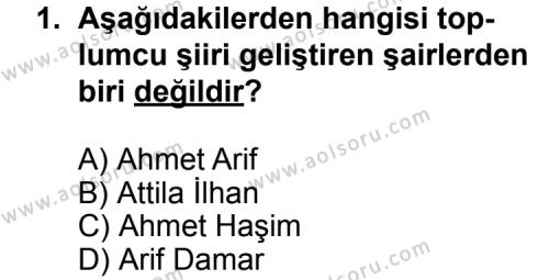 Türk Edebiyatı 7 Dersi 2011 - 2012 Yılı Ek Sınav Soruları 1. Soru