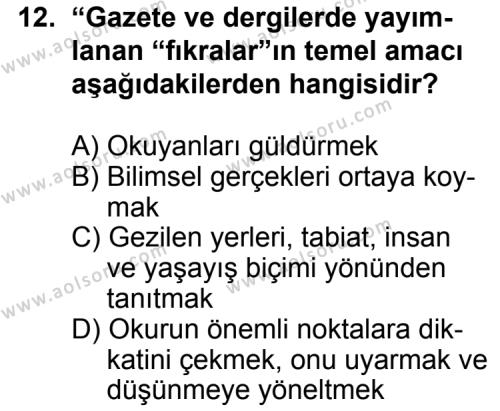 Türk Edebiyatı 7 Dersi 2012-2013 Yılı 1. Dönem Sınavı 12. Soru