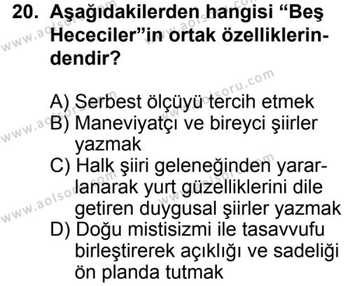 Türk Edebiyatı 7 Dersi 2012-2013 Yılı 1. Dönem Sınavı 20. Soru