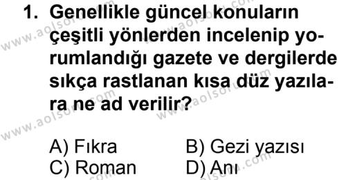 Türk Edebiyatı 7 Dersi 2012 - 2013 Yılı 2. Dönem Sınav Soruları 1. Soru
