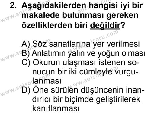 Türk Edebiyatı 7 Dersi 2012 - 2013 Yılı 2. Dönem Sınav Soruları 2. Soru
