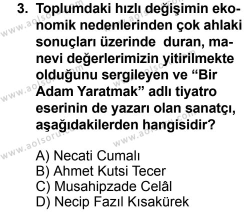 Türk Edebiyatı 7 Dersi 2012 - 2013 Yılı 2. Dönem Sınav Soruları 3. Soru