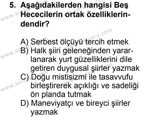 Türk Edebiyatı 7 Dersi 2012-2013 Yılı 2. Dönem Sınavı 5. Soru