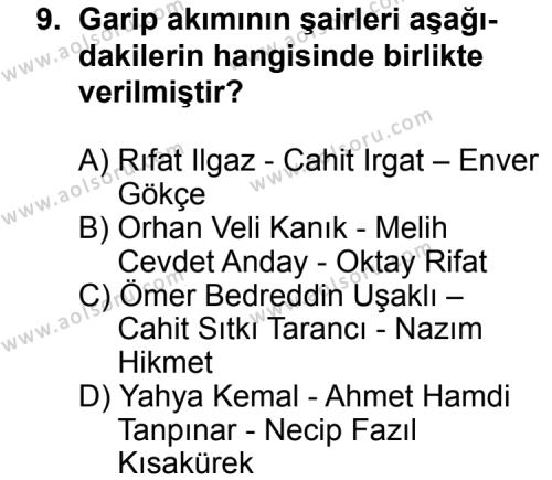 Türk Edebiyatı 7 Dersi 2012-2013 Yılı 2. Dönem Sınavı 9. Soru