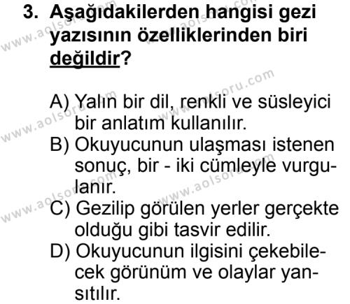 Türk Edebiyatı 7 Dersi 2013 - 2014 Yılı 1. Dönem Sınav Soruları 3. Soru