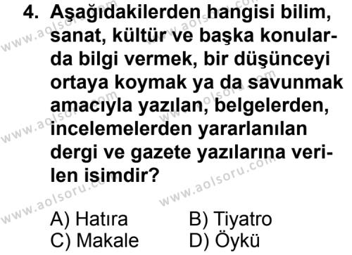 Türk Edebiyatı 7 Dersi 2013 - 2014 Yılı 1. Dönem Sınav Soruları 4. Soru