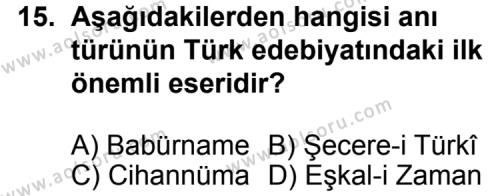 Türk Edebiyatı 7 Dersi 2013-2014 Yılı 1. Dönem Sınavı 15. Soru