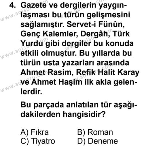 Türk Edebiyatı 7 Dersi 2013 - 2014 Yılı 3. Dönem Sınav Soruları 4. Soru