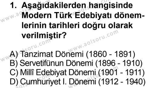 Türk Edebiyatı 7 Dersi 2014 - 2015 Yılı 1. Dönem Sınav Soruları 1. Soru