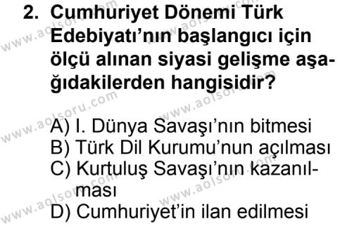 Türk Edebiyatı 7 Dersi 2014 - 2015 Yılı 1. Dönem Sınav Soruları 2. Soru