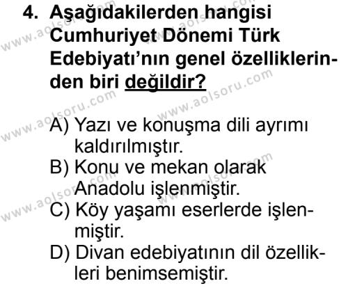 Türk Edebiyatı 7 Dersi 2014 - 2015 Yılı 1. Dönem Sınav Soruları 4. Soru