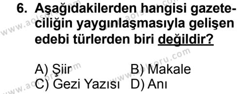 Türk Edebiyatı 7 Dersi 2014-2015 Yılı 1. Dönem Sınavı 6. Soru