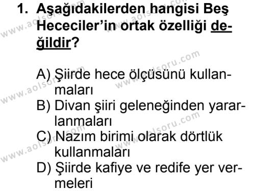 Türk Edebiyatı 7 Dersi 2014 - 2015 Yılı 2. Dönem Sınav Soruları 1. Soru