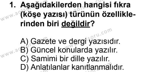 Türk Edebiyatı 7 Dersi 2014 - 2015 Yılı 3. Dönem Sınav Soruları 1. Soru