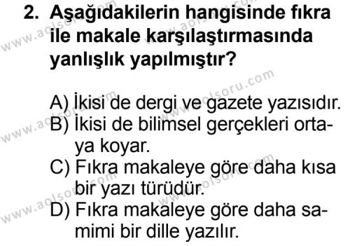 Türk Edebiyatı 7 Dersi 2014 - 2015 Yılı 3. Dönem Sınav Soruları 2. Soru