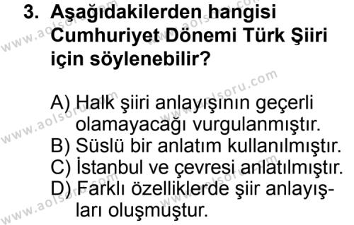 Türk Edebiyatı 7 Dersi 2014 - 2015 Yılı Ek Sınav Soruları 3. Soru