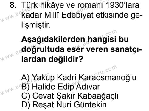Türk Edebiyatı 7 Dersi 2015-2016 Yılı 2. Dönem Sınavı 8. Soru