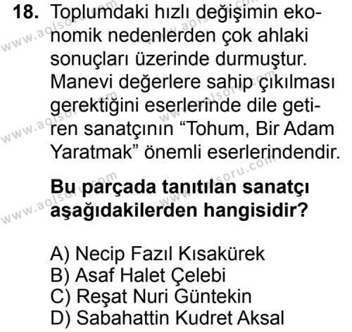 Türk Edebiyatı 7 Dersi 2015-2016 Yılı 2. Dönem Sınavı 18. Soru