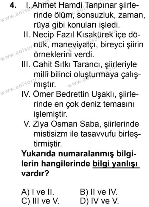 Türk Edebiyatı 7 Dersi 2015 - 2016 Yılı 3. Dönem Sınav Soruları 4. Soru