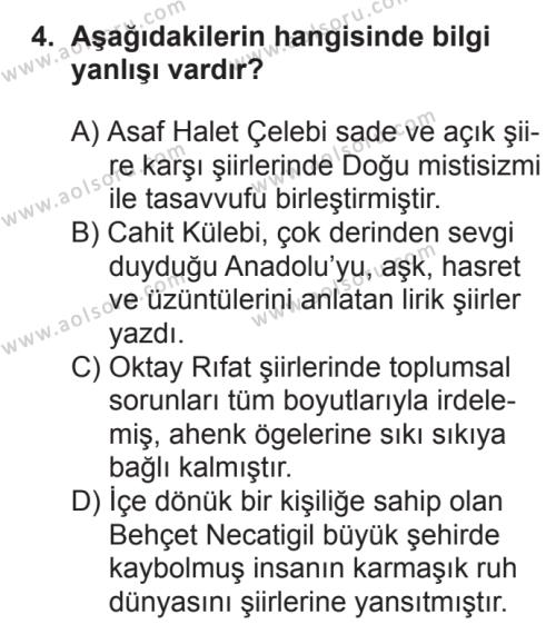 Türk Edebiyatı 7 Dersi 2016 - 2017 Yılı Ek Sınav Soruları 4. Soru