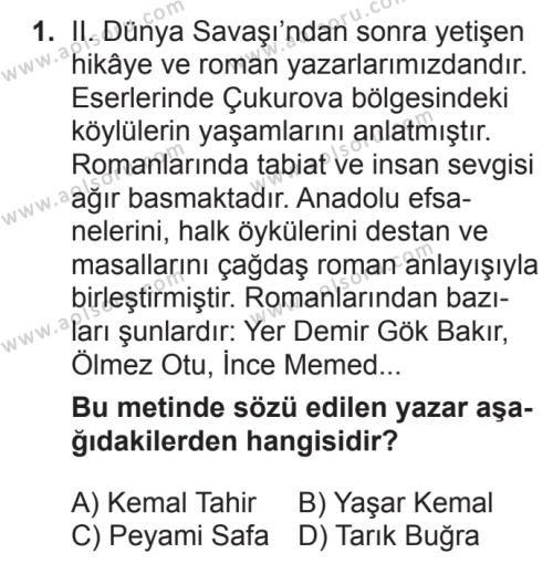 Türk Edebiyatı 7 Dersi 2017 - 2018 Yılı 2. Dönem Sınav Soruları 1. Soru