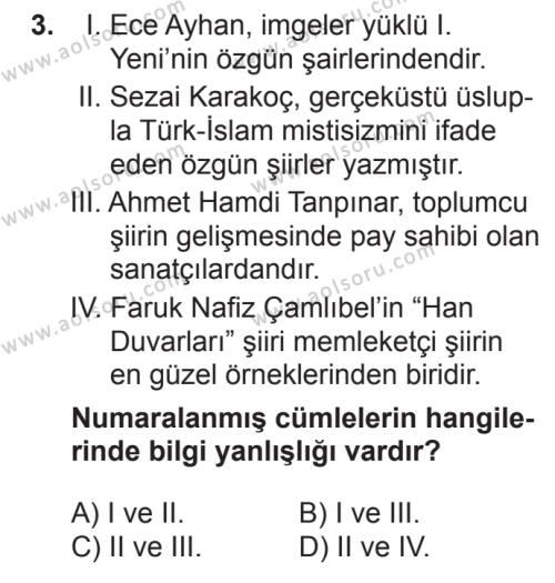Türk Edebiyatı 7 Dersi 2017 - 2018 Yılı 2. Dönem Sınav Soruları 3. Soru