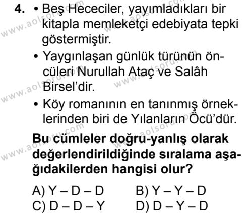 Türk Edebiyatı 7 Dersi 2017 - 2018 Yılı Ek Sınav Soruları 4. Soru