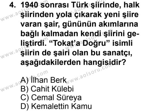 Türk Edebiyatı 8 Dersi 2011 - 2012 Yılı 1. Dönem Sınav Soruları 4. Soru