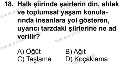 Türk Edebiyatı 8 Dersi 2011-2012 Yılı 1. Dönem Sınavı 18. Soru