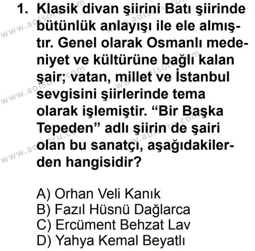 Türk Edebiyatı 8 Dersi 2012 - 2013 Yılı 1. Dönem Sınav Soruları 1. Soru