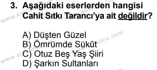 Türk Edebiyatı 8 Dersi 2012 - 2013 Yılı 1. Dönem Sınav Soruları 3. Soru
